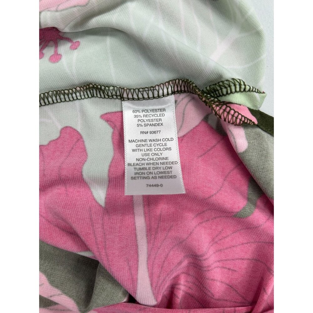 Liz Claiborne Womens XL Pink & Green Floral Print Top Short Sleeves Keyhole Back - Picture 6 of 11